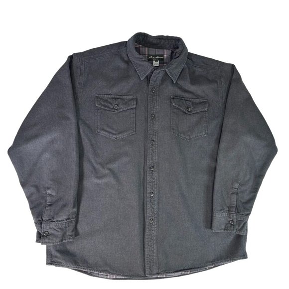EDDIE BAUER Denim Shacket w Plaid Flannel Interior Lining Mens Size 2XL - Picture 4 of 9
